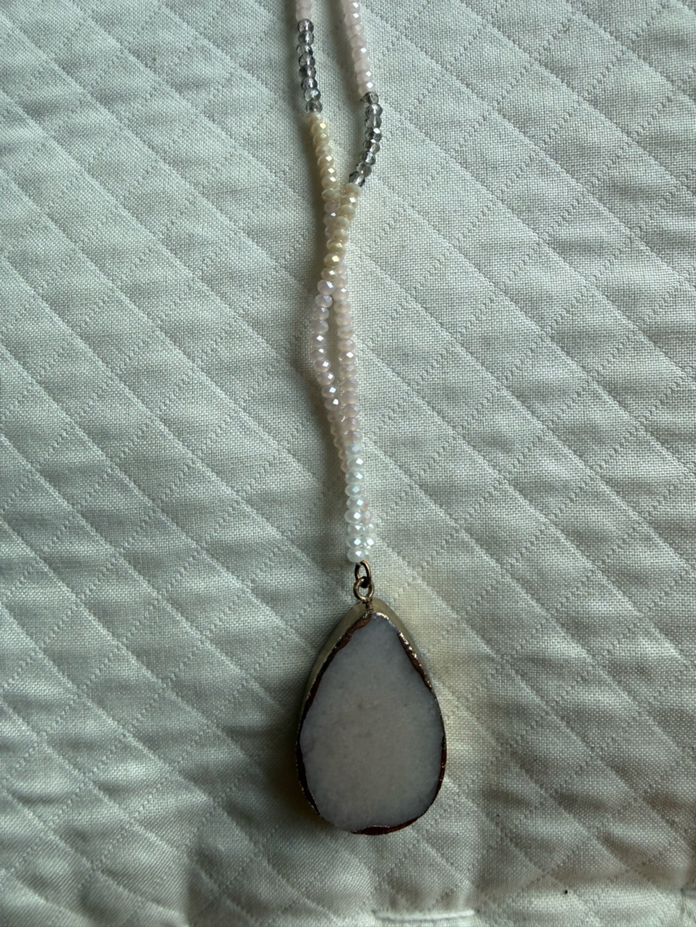 Anthropologie White Druzy Teardrop Pendant Necklace with Iridescent Beads